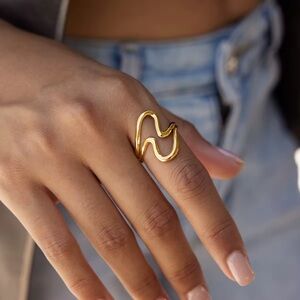 18K Gold Plated Adjustable Wave Ring